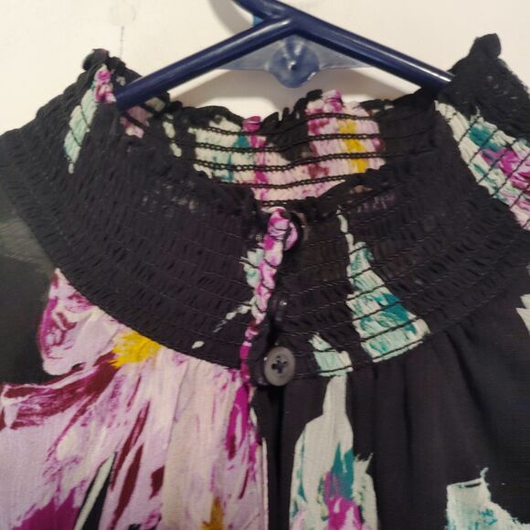 ALC Top Womens 4 Black Pink Multi Floral Silk Venetia Sheer Sleeve Boho Fairy - Picture 5 of 10